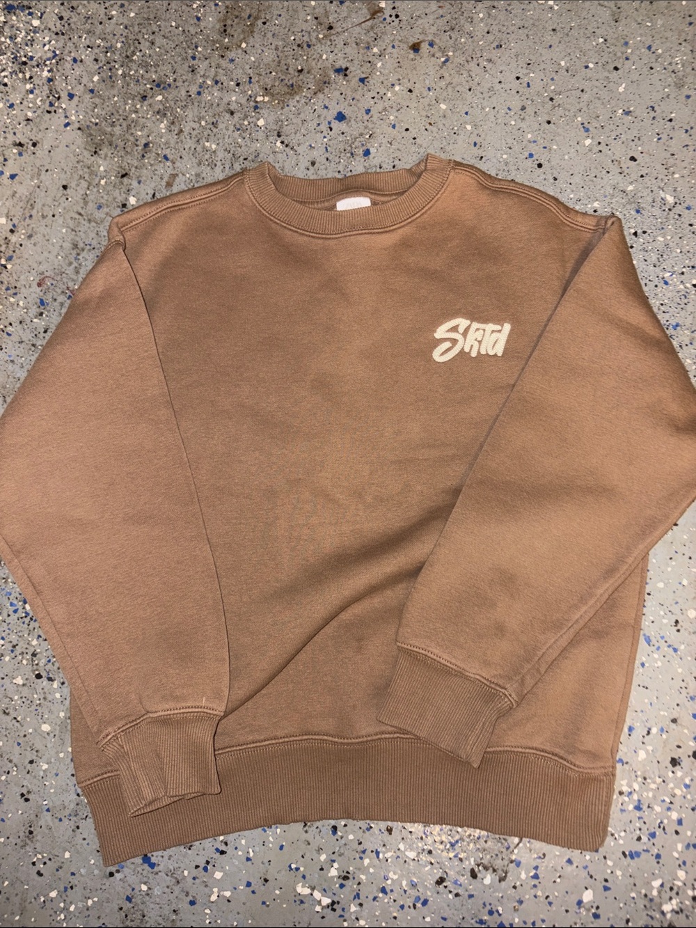 Zara Tan Crewneck Sweatshirt with Script Chest Logo
